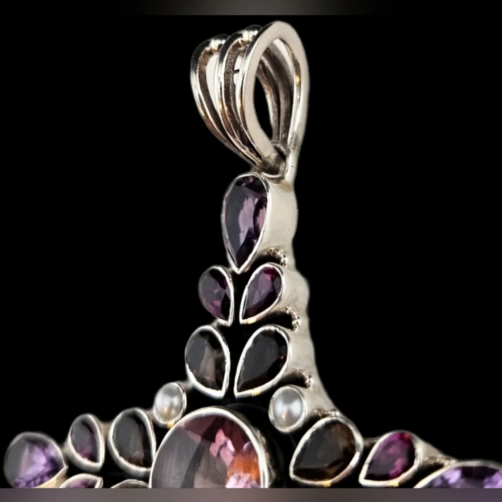 Nicky Butler 925 Sterling Silver Designer Pink Quartz Rhodolite Garnet Pendant - Picture 4 of 8